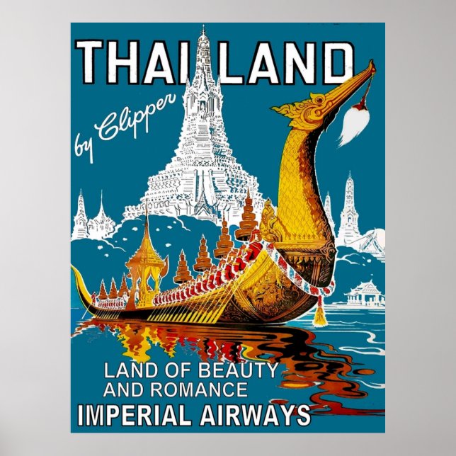 Poster THAÏLANDE Vintage Airline Travel Publicité Imprime (Devant)