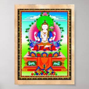 Poster Thangka tibétaine cool Shadakshari Avalokiteshvara