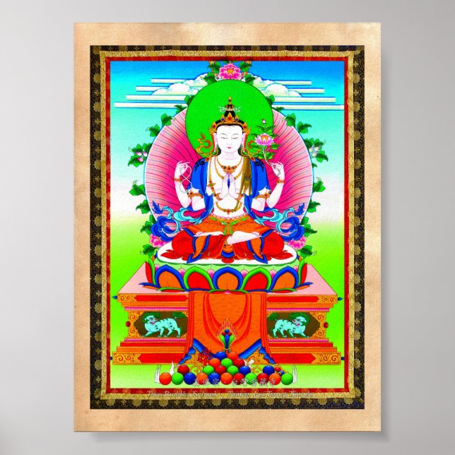 Poster Thangka tibétaine cool Shadakshari Avalokiteshvara (Devant)