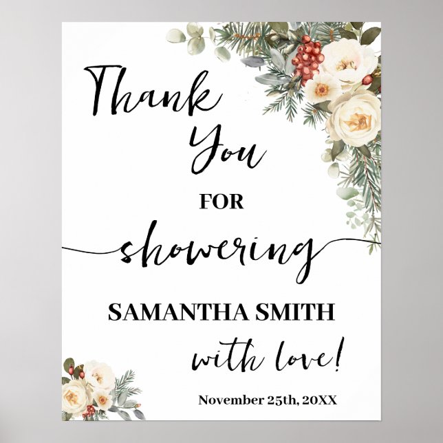 Poster Thank You for Showering Bride Winter Shower (Devant)