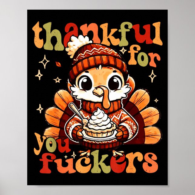 Poster Thankful For You Forers Thanksgiving Turkey Pumpki (Devant)
