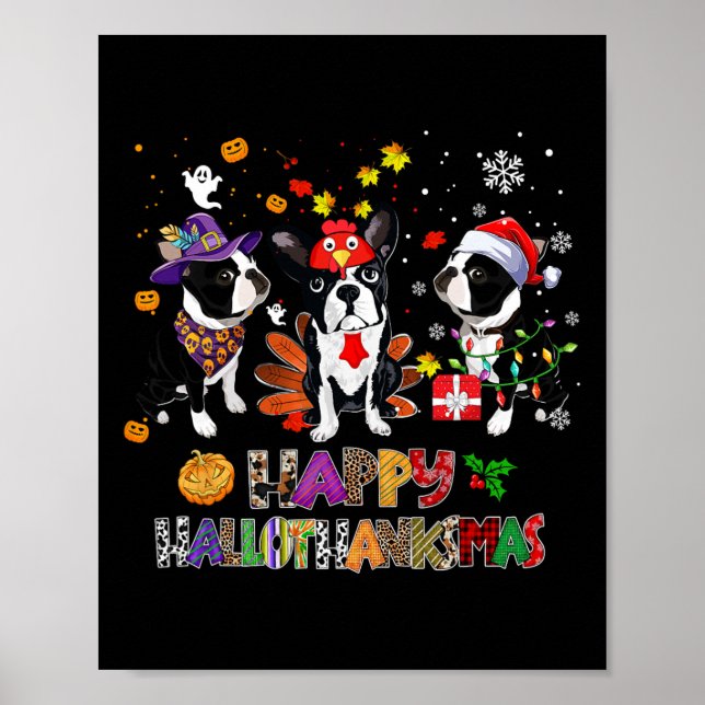 Poster Thankgiving Noël Boston Terrier Dog Hallotha (Devant)