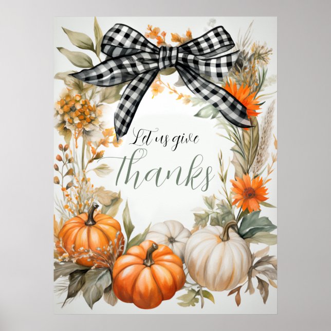 Poster Thankgiving noir et blanc Plaid Bow (Devant)