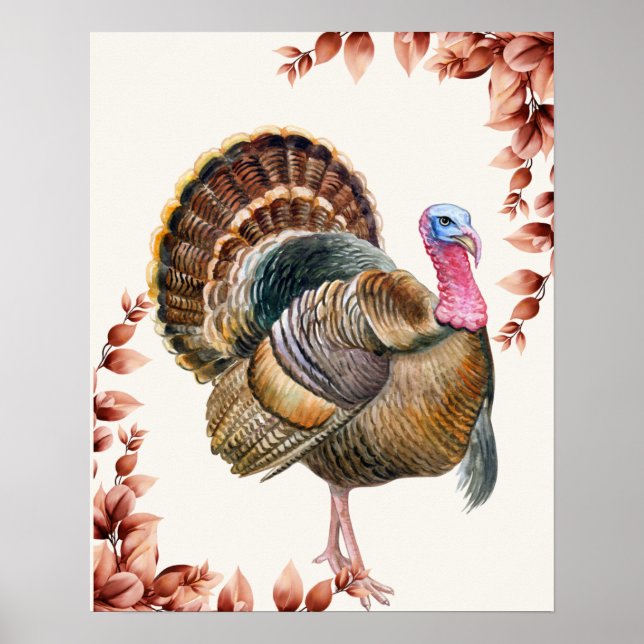 Poster Thankgiving Turquie Aquarelle Photo Mur Art (Devant)