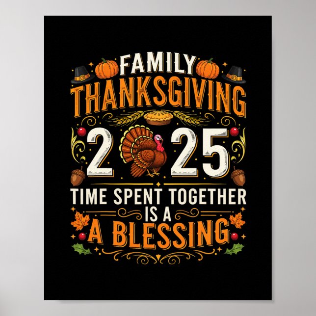 Poster Thanksgiving 2025 Matching Family Tee Turkey Pumpk (Devant)