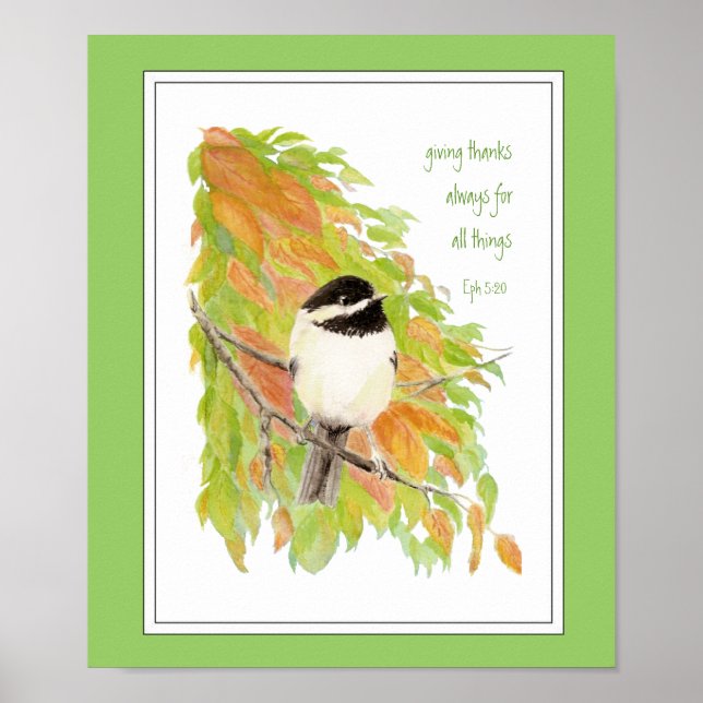 Poster Thanksgiving, Automne, Automne, Chickadee, Écritur (Devant)