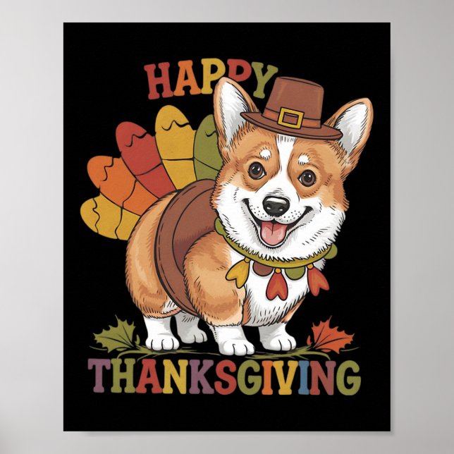 Poster Thanksgiving Corgi Dog Turkey  (Devant)