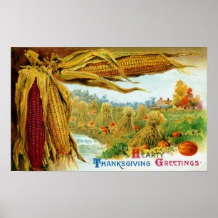 Poster Thanksgiving de cru de maïs et de citrouilles