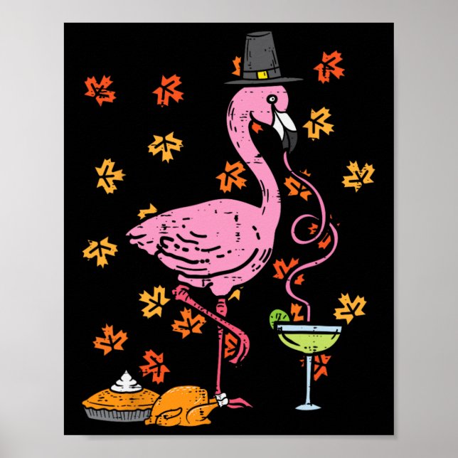 Poster Thanksgiving Flamant rose pèlerin Automne Automne  (Devant)