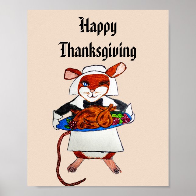 POSTER THANKSGIVING MOUSE PILGRIM (Devant)