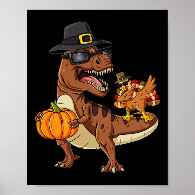 Poster Thanksgiving T Rex Dabbing Turquie Fun Boys Girls  (Devant)