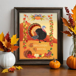 Poster Thanksgiving Turkey Fall Harvest Art Print