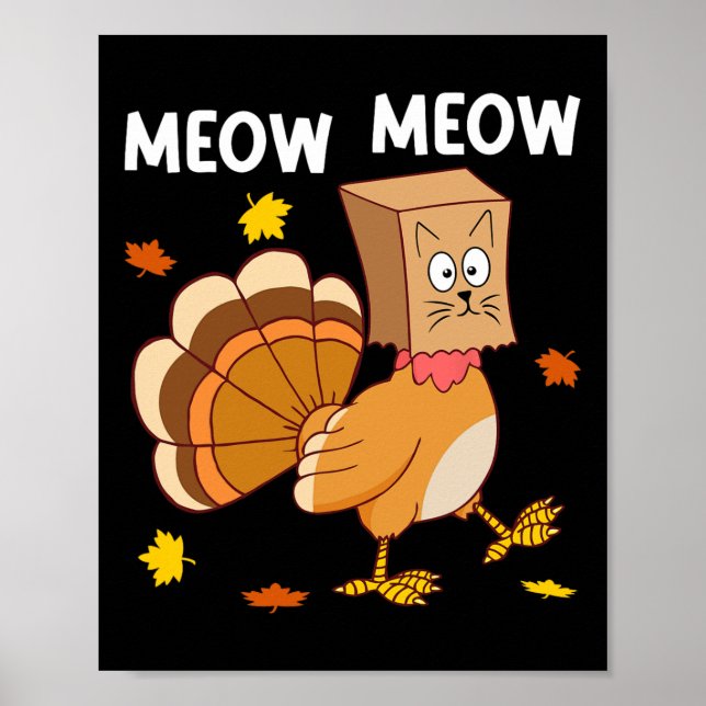 Poster Thanksgiving Turquie Chat Meow Drôle Hommes Femmes (Devant)