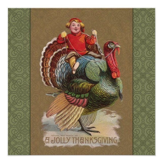 Poster Thanksgiving Turquie Drôle salutations Vintages (Devant)