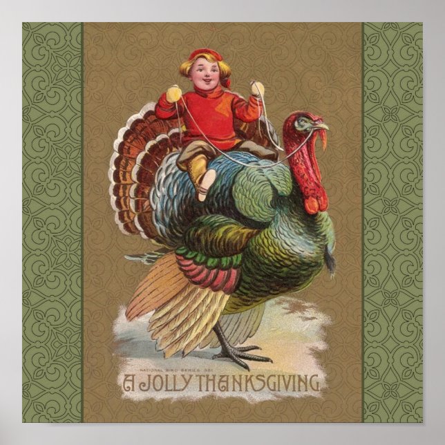 Poster Thanksgiving Turquie Drôle salutations Vintages (Devant)