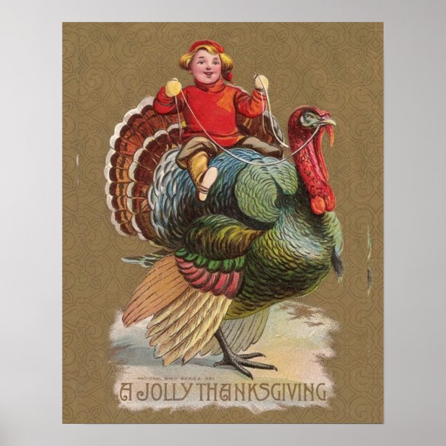 Poster Thanksgiving Turquie Drôle salutations Vintages (Devant)