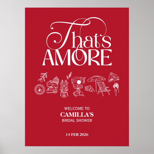 Poster That’s Amore Red hand drawn Bridal Shower (Devant)