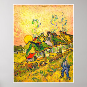 Poster Thatched Cottages in the Sunshine (van Gogh)