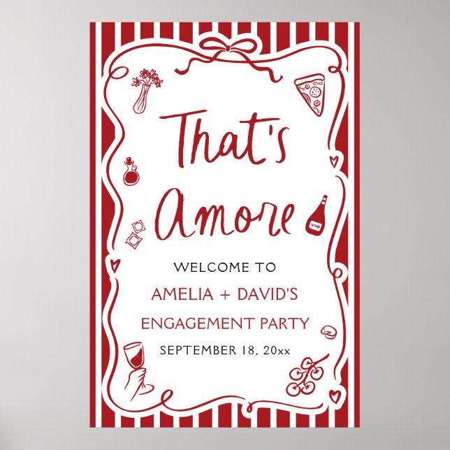 Poster That's Amore Red Italian Engagement Party Welcome (Devant)