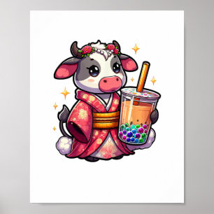 Poster Thé à bulle de vache Japonais Kimono _1_1