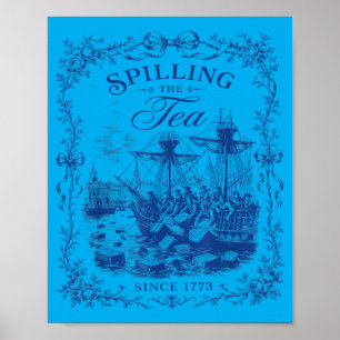 Poster Thé à la fête de la toile bleue qui renverse le th