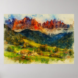 Poster The Alps Alpine Mount - Watercolor Splash Painting