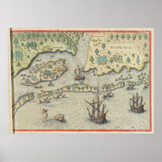 Poster The arrival of the Englishmen in Virginia