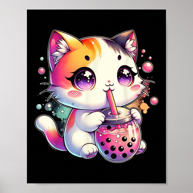 Poster Thé aux perles de chat anime japonais kawaii neko  (Devant)