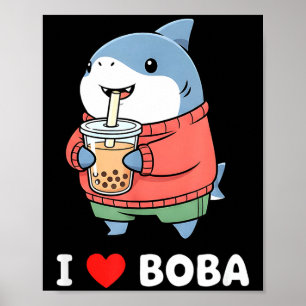 Poster Thé aux perles mignon requin Kawaii drôle amateur