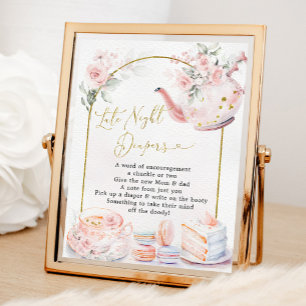 Poster Thé Baby shower rose Fleur Nuit Tard
