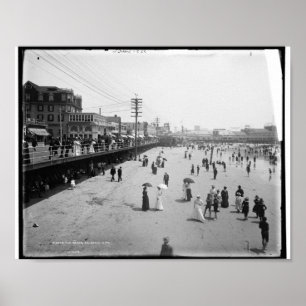 Poster The Beach, Atlantic City New Jersey c1905 Vintage