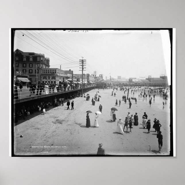 Poster The Beach, Atlantic City New Jersey c1905 Vintage (Devant)