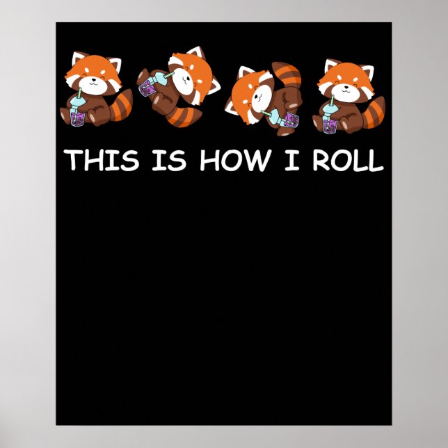 Poster Thé Boba Panda Rouge C'est comme ça que je roule (Devant)