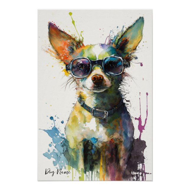 Poster The Chihuahua Dog With Sunglasses - Composition007 (Devant)