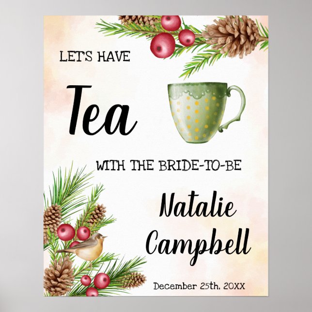 Poster Thé de bienvenue Mariage Noël Design (Devant)