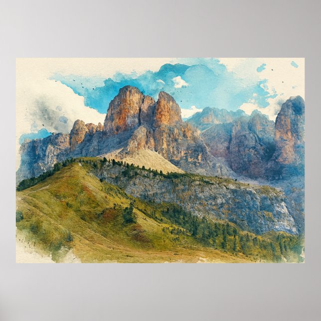 Poster The Dolomites Italy - Watercolor Splash Painting (Devant)