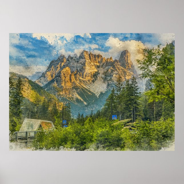Poster The Dolomites Italy - Watercolor Splash Painting (Devant)