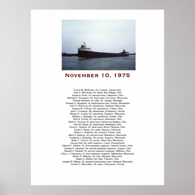 Poster The Edmund Fitzgerald with Crew Names Gift Box (Devant)