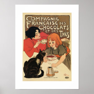 Poster Thé français vintage et publicité chaude de cacao
