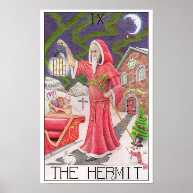 Poster The Hermit tarot card (Devant)