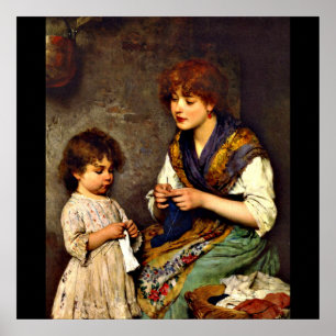 Poster The Knitting Lesson, fine art painting