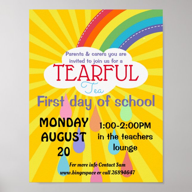 Poster thé larme retour à l'école PTA événement PTO (Devant)