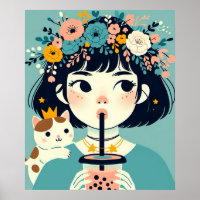Poster "The little girl with bubble tea"