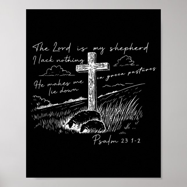 Poster The Lord Is My Shepherd Psalm 23 Cross Meadow  (Devant)