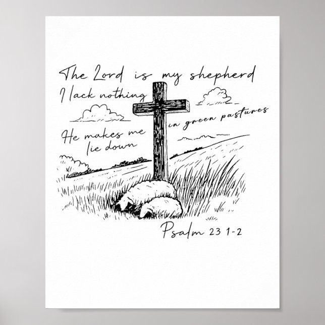 Poster The Lord Is My Shepherd Psalm 23 Cross Meadow  (Devant)