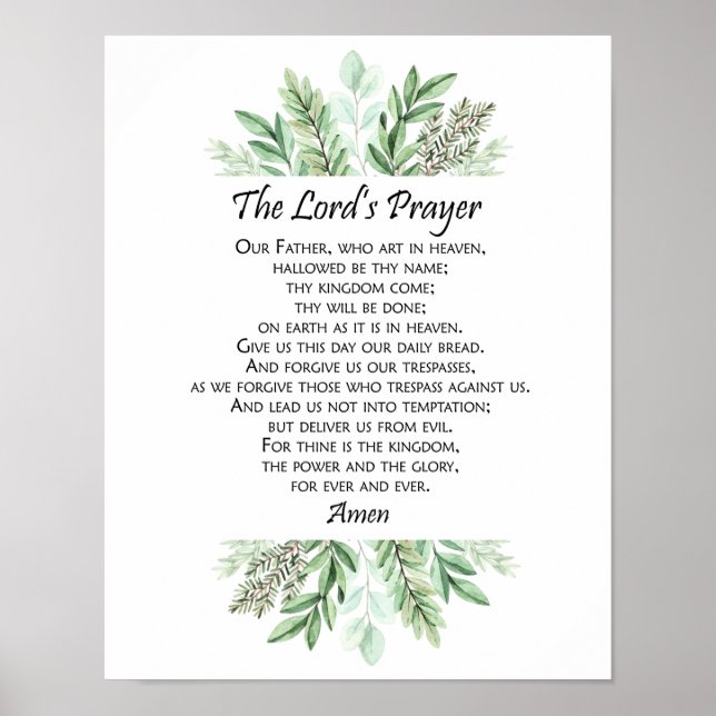 Poster The Lord's Prayer with Greenery ~ Matthew 6:9-13 (Devant)