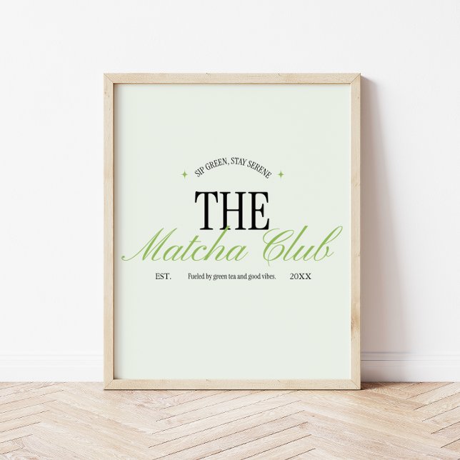 Poster 'The Matcha Club' Vert Script Rétro (Créateur téléchargé)