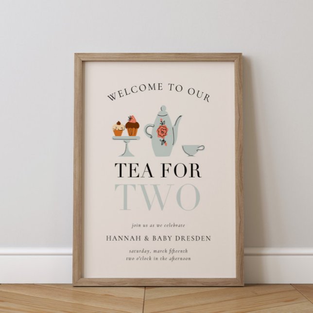 Poster Thé pour deux | Baby shower bleu Tea Party (Créateur téléchargé)