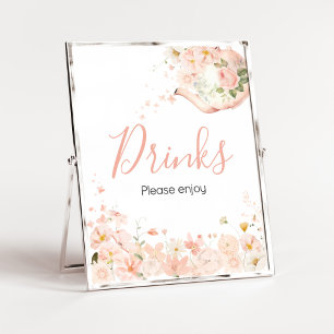 Poster Thé rose floral pour deux boissons Baby showers