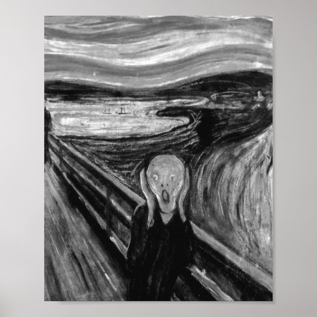 Poster The Scream Black And White By Edvard Munch (Devant)